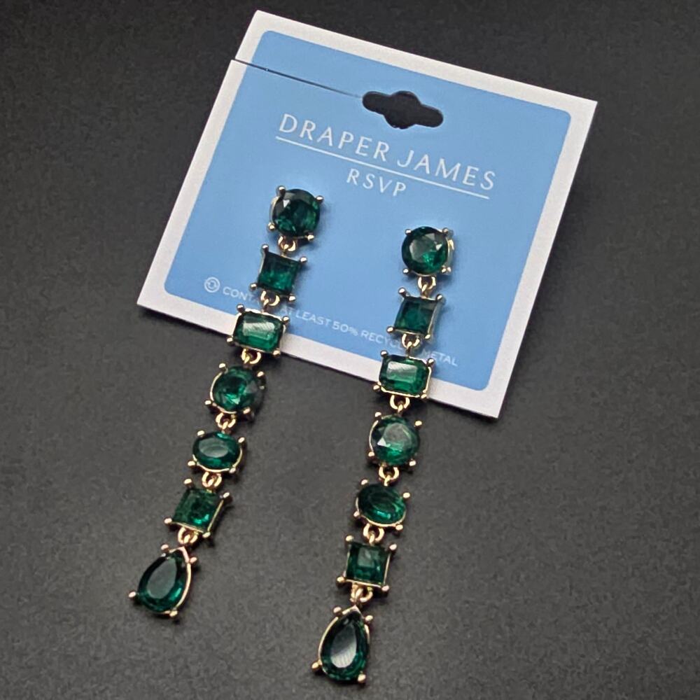 Draper James RSVP Green Rhinestone Earrings Drop Dangle NWT On Card